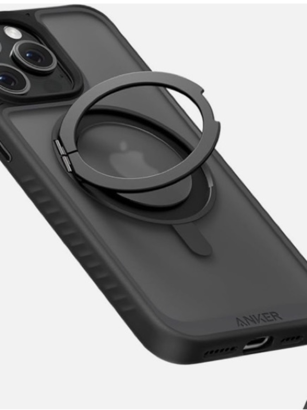 Anker Black Phone Case with Magnetic Ring stand for Iphone 15 Pro